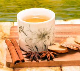 Naklejka na ściany i meble Chinese Ginger Tea Represents Herbals Beverage And Fresh