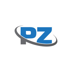 Initial letter PZ, overlapping swoosh ring logo, blue gray color