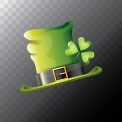 vector saint patricks day green glossy hat clover isolated on transparent background. vector vintage leprechaun green cartoon hat