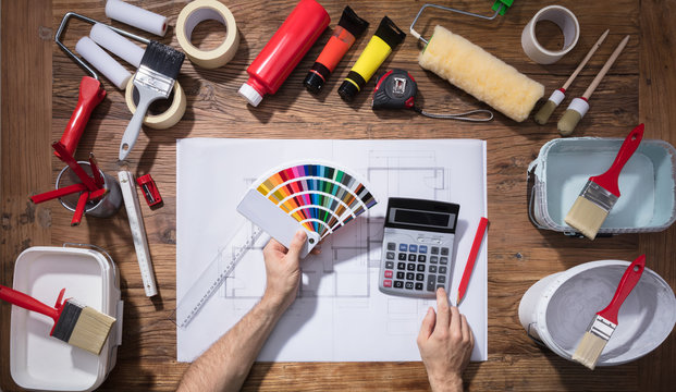 Architect's Using Color Guide Swatch And Calculator