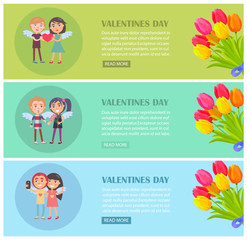 Valentines Day Postcards Set with Young Lovers