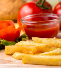 Ketchup Fries Indicates Junk Food And Cholesterol