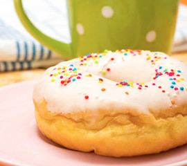 Coffee Donut Break Shows Fatty Food And Cafe