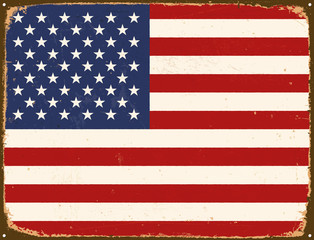 Vintage Metal Sign - United States Of America Flag - Vector EPS10. Grunge scratches and stain effects can be easily removed for a cleaner look.