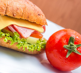 Cheese Ham Sandwich Indicates Bread Roll And Delicatessen