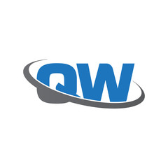 Fototapeta premium Initial letter QW, overlapping swoosh ring logo, blue gray color