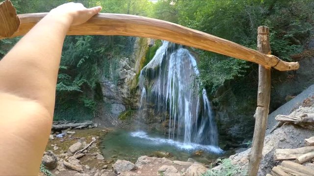 Look at the waterfall.
