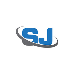 Initial letter SJ, overlapping swoosh ring logo, blue gray color