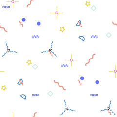 Abstract seamless vector pattern for girls, boys, clothes. Creative background with dots, geometric figures Funny wallpaper for textile and fabric. Fashion style. Colorful bright