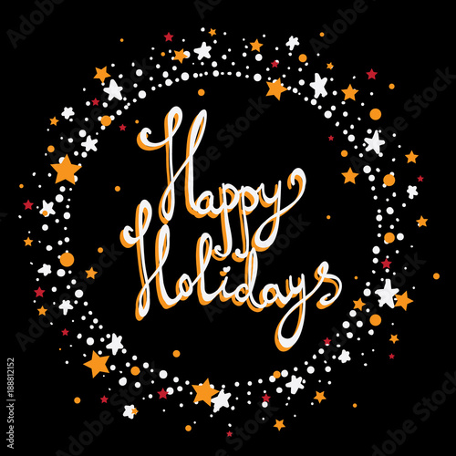 “Happy holidays background with star frame, winter illustration