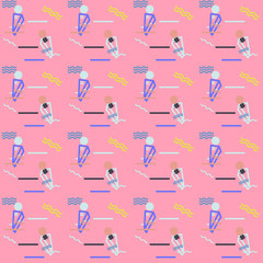 Abstract seamless vector pattern for girls, boys, clothes. Creative background with dots, geometric figures Funny wallpaper for textile and fabric. Fashion style. Colorful bright