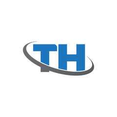 Initial letter TH, overlapping swoosh ring logo, blue gray color