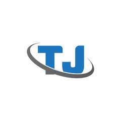 Initial letter TJ, overlapping swoosh ring logo, blue gray color