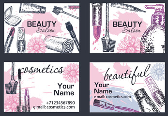 Beauty salon business card vector hand drawn illustration