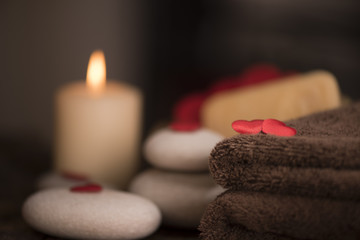 Obraz na płótnie Canvas Wellness decoration on wooden table .Valentine's Day concept