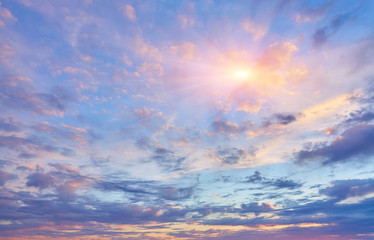 Naklejka na ściany i meble Beautiful, heavy clouded blue sunset sky