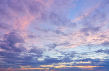 Beautiful, heavy clouded blue sunset sky