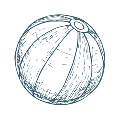 Beach ball on white background, cartoon illustration of beach accessories for summer holidays. Vector