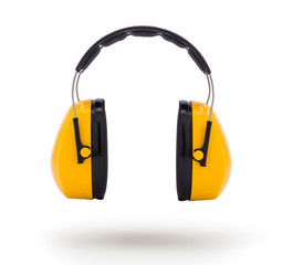 Yellow black ear protectors isolated on white background