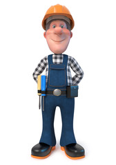 3d illustration Builder worker in overalls