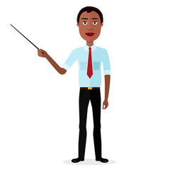 African attractive young man presenting something cartoon flat vector isolated