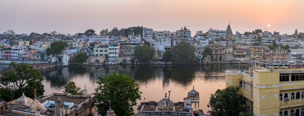 Sunrise over the roofs of Udaipur, Rajasthan
