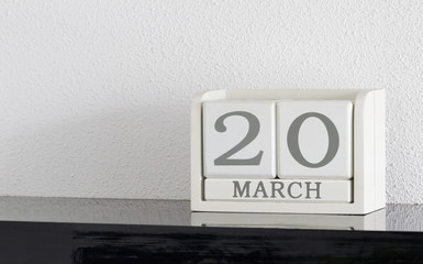 White block calendar present date 20 and month March