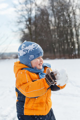 Fototapeta na wymiar Portrait of a little boy in the snow