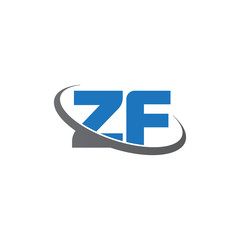 Initial letter ZF, overlapping swoosh ring logo, blue gray color