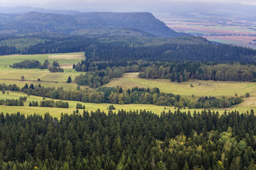 Rural area around Szczeliniec Wielki massif in Table Mountains National Park, Sudetes in Poland