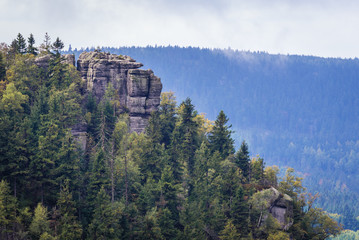 Edge of Szczeliniec Wielki massif in Table Mountains National Park, Sudetes in Poland