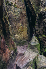 Rocks in Devil's Kitchen on Szczeliniec Wielki in Table Mountains National Park, one of the biggest tourist attractions of the Polish Sudetes