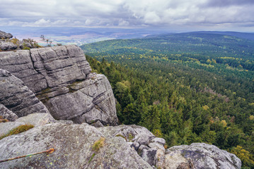 On the top of Szczeliniec Wielki massif in Table Mountains National Park, Sudetes in Poland