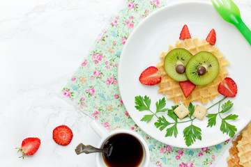 Owl waffle - funny healthy breakfast dessert snack idea for kids
