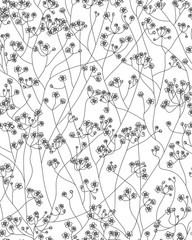 Vector seamless cute floral pattern ,floral  black silhouette isolated.
