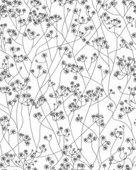 Afwasbaar Fotobehang Bloemenprints Vector naadloze schattig bloemmotief, bloemen zwart silhouet geïsoleerd.