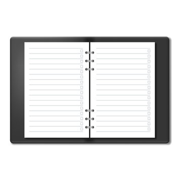 To Do List open realistic notebook with blank pages vector mockup
