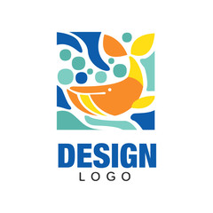 Abstract silhouette of orange whale in water. Marine icon in flat style. Original design for t-shirt print, postcard or business card. Colorful vector illustration © topvectors