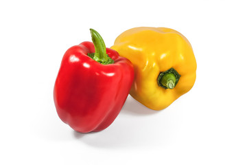 red and yellow bell peppers on white