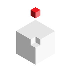 Solution design element concept. Block of 3D cubes with last red piece outside. Vector illustration.