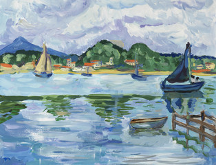 Hand painting of mediterranean sea landscape