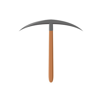 Pickaxe with iron tip and wooden handle. Cartoon working tool for archaeological and geological excavations. Archeology icon. Flat vector design