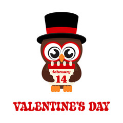 cartoon cute lovely owl in hat with calendar and text
