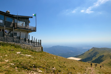 Monte Baldo. Italy. restaurant for tourists on top of the mountain.