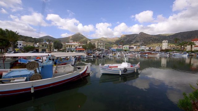 Fishing Boats & Reflections; Elounda To Sitia 2; Elounda, Crete, Greece