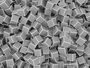 Chaotic grey 3d cubes background pattern
