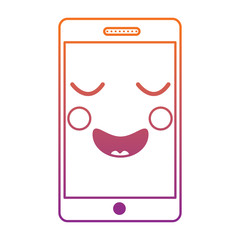 mobile phone character emoticon face kawaii vector illustration blur line gradient design