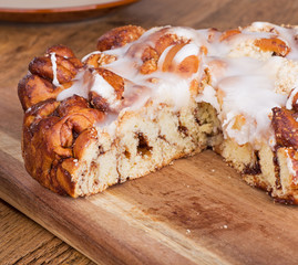 Glazed Streusel Coffee Cake on a Wooden Board