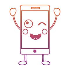 happy cellphone kawaii icon image vector illustration design  red to purple ombre line