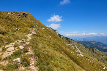 Fototapeta premium Monte Baldo. Italy. Walking one-day hikes through narrow stony paths.